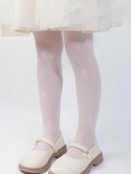 女童春夏季絲質絲襪,可愛白色設計的薄透透氣緊身褲襪