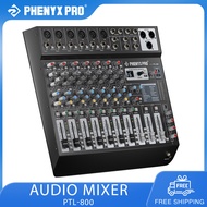 Phenyx Pro PTL-800 8-Channel Audio Mixer w/ AUX BUS SUB 16 DSP BT&USB Mixing Console for Stage Home 