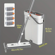JOYBOS ไม้ถูพื้นแบบแบนพร้อมถังปั่น ชุดทำความสะอาดแบบแฮนด์ฟรีสำหรับใช้ในบ้าน ห้องน้ำ ห้องครัว ห้องนั่