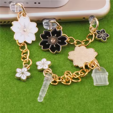 Cute Dust Plug Charm Cherry Blossoms Charge Port Plug For iPhone Type C Dust Protection Stopper Phon