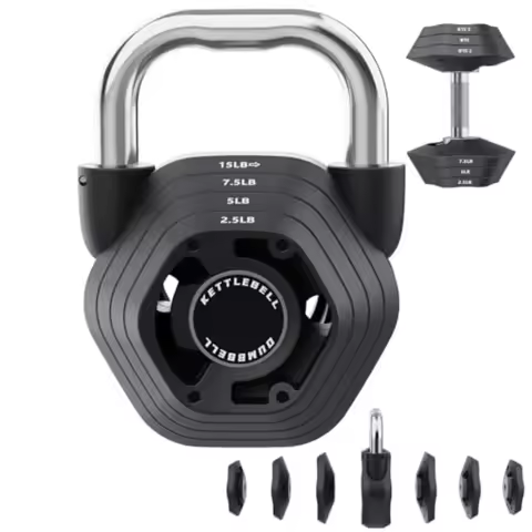 2-in-1 Adjustable Kettlebell 15-45LB Weight Set for Strength Training 5.9-30.9LB Adjustable Dumbbell