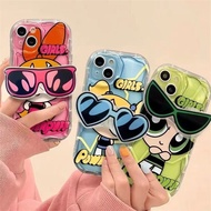 Phone Case For OPPO A9 A5 2020 A94 A98 5G F17 F19 R15 Pro R17 F11 F9 Reno 5 6 7 4 Pro Casing Soft Clear TPU Wavy Texture Powerpuff Girls Sunglasses Bracket Cartoon