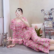 [HCM] Đồ bộ tole nữ bộ lanh mặc nhà áo babydoll tay ngắn bèo ngực gài nút quần 8 tấc Shop5sao (43-75