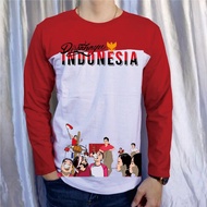 KATUN MERAH 28S/ COTTON T-SHIRT Red and white long-sleeved t-shirt for August 17th, crackers, 80th I