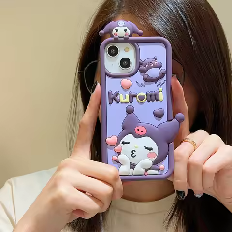 Lovely 3D Sanrio Kuromi Silicone Phone Cases For iPhone 16 15 14 Plus 13 12 11 Pro Max Shockproof So