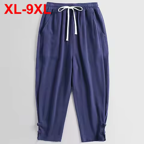 9XL Plus Size Men's Pants Casual Loose Cotton Linen Pants Joggers Sweatpants Man Big Size 7XL 8XL Pa