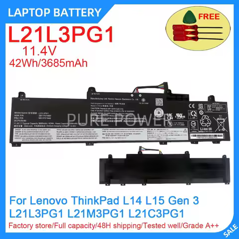 New Laptop Battery L21L3PG1 11.4V 42WH 3685mAh High Quality For Lenovo ThinkPad L14 L15 Gen 3 L21L3P