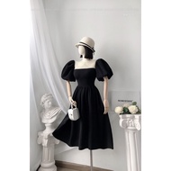 Pearly women's dress with pearl embellished chest, flared a-line skirt, puffed sleeves, suitable for