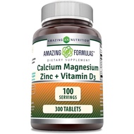Amazing Formulas Calcium Magnesium Zinc D3 - 300 Tablets Per Bottle Supplement (Calcium 1000mg - Mag
