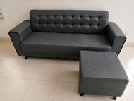 Brown / Grey Fabric Sofa 3seater + Stool