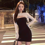 Set đầm body 2 dây sợi bún kèm áo khoác kiểu dài tay mẫu mới thời trang cá tính hàng có sẵn tại Hana