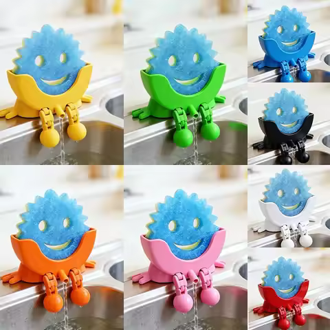 Smiley Dish Scrubber Drain Rack Home Kitchen Use Scrub Daddy Scrubber Sponge Storage Box Convenient 