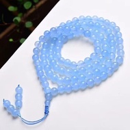 Màu xanh dương tự nhiên Vòng cổ mã não với hạt cườm tròn 108 và hạt Phật băng xanh dương trong suốt