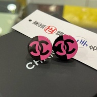 東區正精品㊣CHANEL D22S全新未使用香奈兒黑色粉色撞色壓克力針式耳環 無原廠盒子 RZ6295
