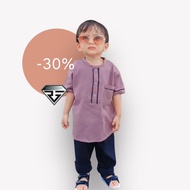 Baju Koko Anak Laki Laki 1-10 Tahun Warna Ungu Lilac Set Pakaian Muslim Plus Peci