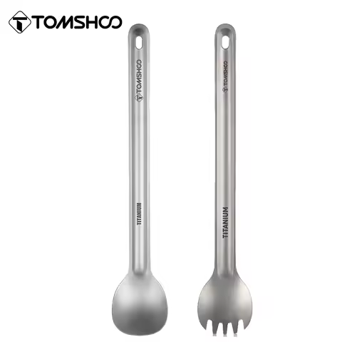 Tomshoo Titanium Long Handle Spoon Spork Set Outdoor Portable Matte Finish Dinner Spork Cutlery Camp