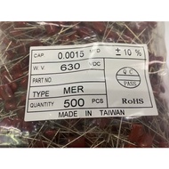 CBB22 Film Capacitor 0.0015 Mfd = 1.5 Nf 152K 630V P 10mm