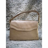 Beige Leather Flap Baguette Bag