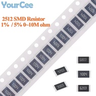 50pcs/lot 2512 SMD Resistor 1% 5% 0~10M 0 0.03 3.3 5.6 10 12 20 30 36 47 51 82 100 200 680 750 1K 2K