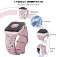 Suitable for Apple watch9 ultra embossed rose silicone strap iwatch silicone bracelet