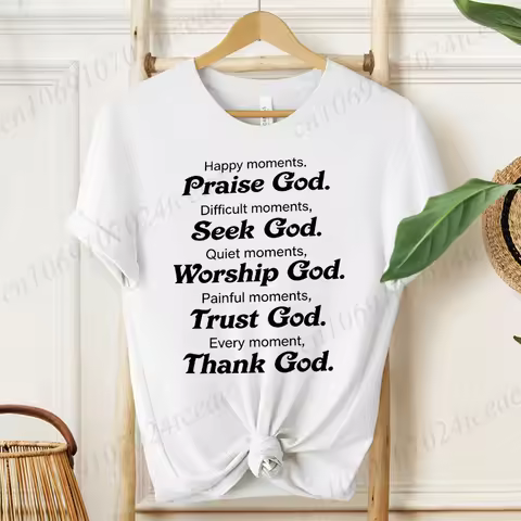 Women T‑Shirt Praise Seek Trust God Print Short Sleeve Tee T-Shirts Casual Positive Christian Graphi