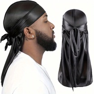 1ชิ้น ยูนิเซ็กซ์ หมวก Durag ยืดหยุ่นผ้าซาติน, หมวก Durag ผ้าไหมเทียม หางยาว สำหรับผู้ชาย