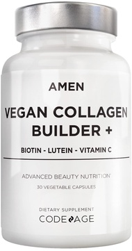 Amen Plant-Based Vegan Collagen Builder Supplement - Organic Whole Foods, Lutein, Vitamin C, Biotin,