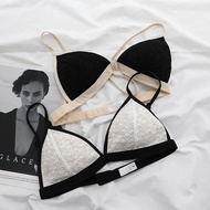 Contrast Color Thin Strap Flower Lace Triangle Cup Simple Breathable Comfortable Thin Small Breast Underwear No Bondage
