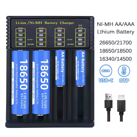 USB Battery Smart Charger 4 Slots For 18650 21700 14500 3.7V Rechargeable Lithium Battery For 1.2V N