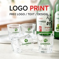 Customizable glassware with logo printing 50ml glass shochu glass printed lettering transparent spir