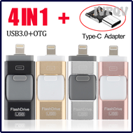 IVPQV 4 IN 1 OTG แฟลชไดร์ฟ USB สำหรับ iPhone 16GB 32GB 64GB 128GB 256GB 512GB Usb3.0 Pendrive พร้อมอ