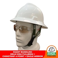 MSA FULLBRIM SAFETY PROJECT HELMET + 4 POINT STRAP + SAFETY GLASSES