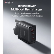 65W GaN 3-Port USB-C Fast Charger PD3.0 QC3.0 YC98 氮化镓快充充电器Pengecas Cepat 65W