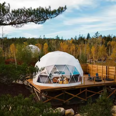 XZ OEM ODM 7m Outdoor Resort Luxury Igloo House Glamping Hotel Geodesic Dome Tent Kit With Bathroom