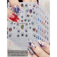 2/4/8 Sheets 5D Halloween Nail Stickers, Spider and Web Nail Art Decals, Glitter Self Adhesive Hallo
