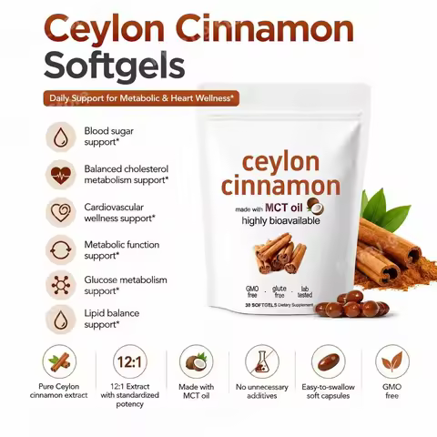 Ceylon Cinnamon Extract Softgels Blood Sugar Support Cholesterol Metabolism Support, Gluten Free, Ma