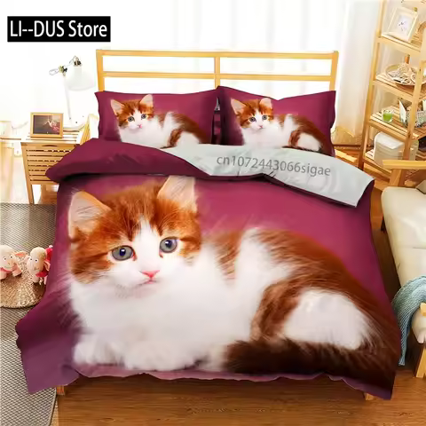 Cute Pet Cats 3d Printed Bedding Set Home Decor Bedspread Polyester Animals Bedclothes Soft Cute Duv