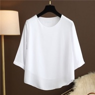 Áo Sơ Mi trung niên nữ U30 U40 U50Áo Nữ Cổ Tròn Trơn Tay Lửng Ống Suông HT_ Thời Trang Trung Niên