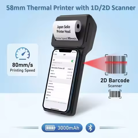 Cellphone Backclip Thermal Printer & 2D Scanner Bluetooth 58mm Printer 7.4V 3000mAh Battery Mobile W
