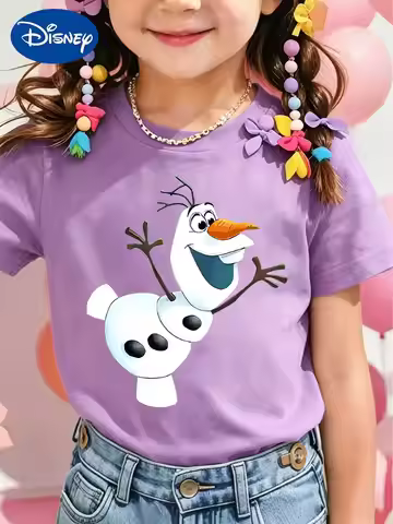 Disney Frozen Olaf Short-Sleeve T-Shirt for Kids, Summer Loose-Fitting T-Shirt for Girls