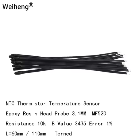 10pcs 10K B Value 3435 Error 1% MF52D103F3435L=60mm/110mm 28AWG Terned Head Diameter 3.1MM NTC Therm