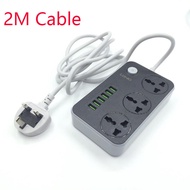 SC3604 Power Strip with 3 AC Sockets + 6 USB Charger Ports - Black / UK Plug SC 3604