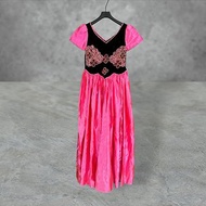 螢光粉紅黑 絨布 珠飾 亮片 手工訂製 禮服 短袖 洋裝 PMF19