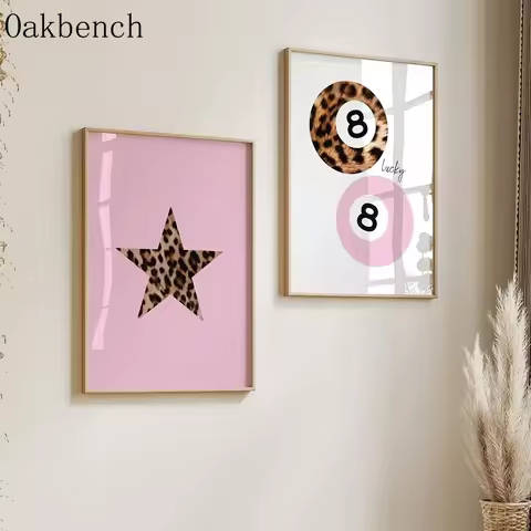 Eopard Print Wall arts Pink Print Picture Star Hanging Picture Nordic Painting Posters Bedroom Livin