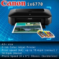 Canon PIXMA iX6770 A3+ Printer with refillable ink cartridge with ink