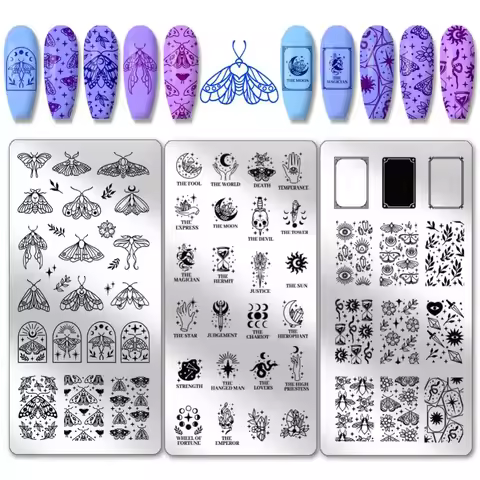 3pcs Tarot Nail Art Stamping Plate 63 Pattern Fantasy Moth Nail Stamper Fantasy Elements Nail Stampi