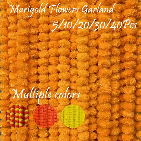 5-40Pcs Marigold Flower Garland For Decoration Artificial Flowers 5 Feet Diwali Pooja Mexican Party 
