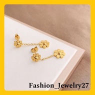 New Jurai Tassel Clip-on Earrings Made of Genuine Titanium with Gold Flower Motif Imported Titanium 