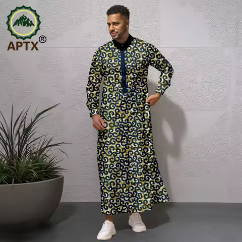 APTX-Men's Jubba Thobe Embroidered Robe, Single-Breasted Loose Fit, Casual Wedding Church Outfit, Mu