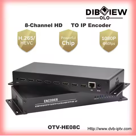 OTV-HE08C 8 channels SRT ProVideo Media Encoder to Ip H.264 H.265 IPTV MPEG4 RTSP HLS RTMPS HD Live 